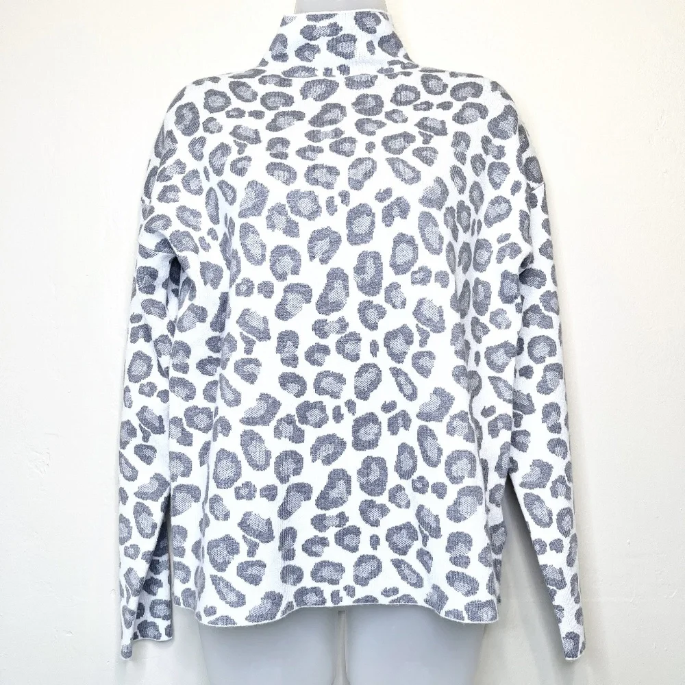 Tahari | Leopard Print Mock Neck Long Sleeve Boxy Cozy Soft Sweater - Picture 2 of 10